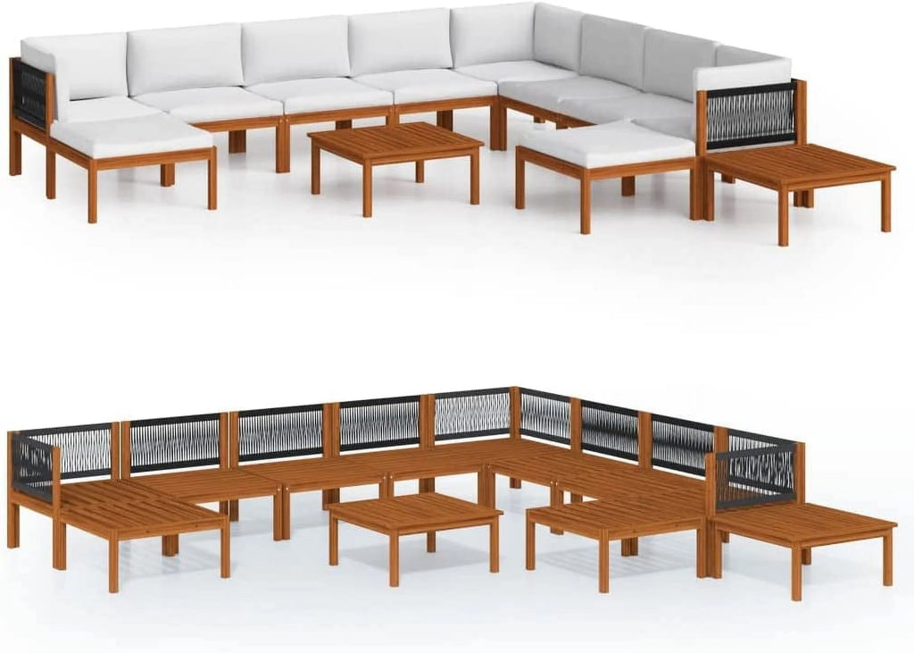 12 Piece Cream Solid Acacia Wood Patio Lounge Set S523845