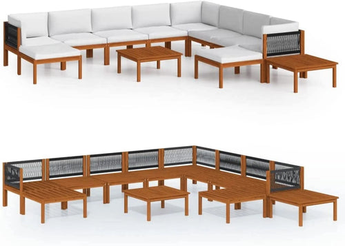 12 Piece Cream Solid Acacia Wood Patio Lounge Set S523845