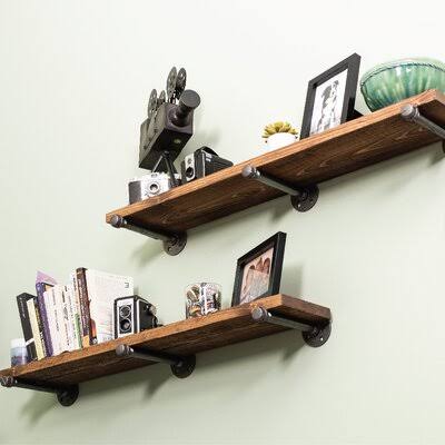2 Piece Solid Wood Floating Shelf Autumn Brown T175498