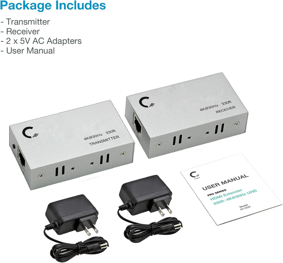 4K 330ft HDMI Extender Over Cat5e / Cat6 / Cat7 Ethernet Cable, Pack of 2 G29892