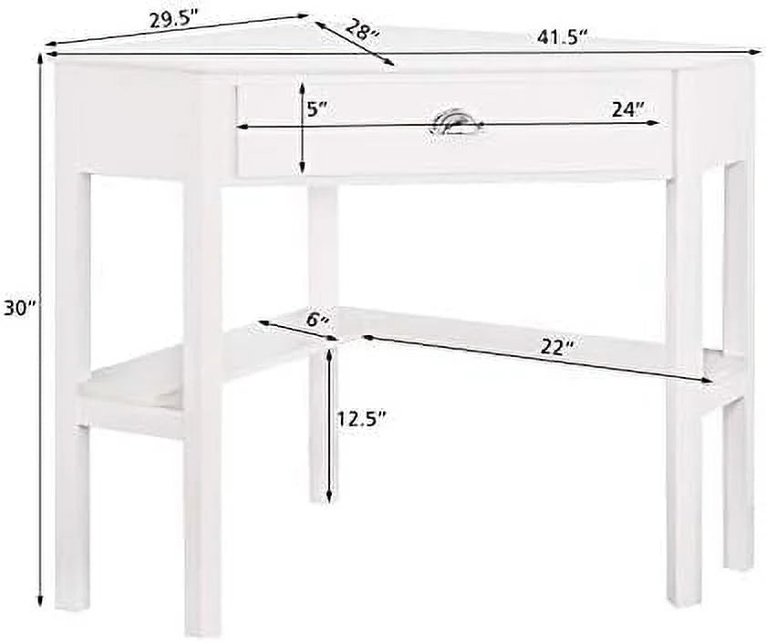 White Corner Desk with Drawer Shelves X420919