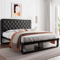 Black Metal Bed Frame with Faux Leather Headboard K12150
