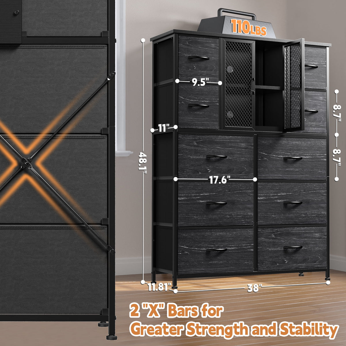Tall Fabric Dresser with 10 Drawers D9702