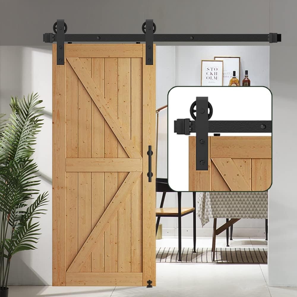 8FT Heavy Duty Sliding Door Hardware with 12 Handle & Floor Guide K971195