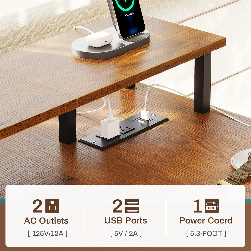 L Shaped Desk with LED Lights and Power Outlets G4478
