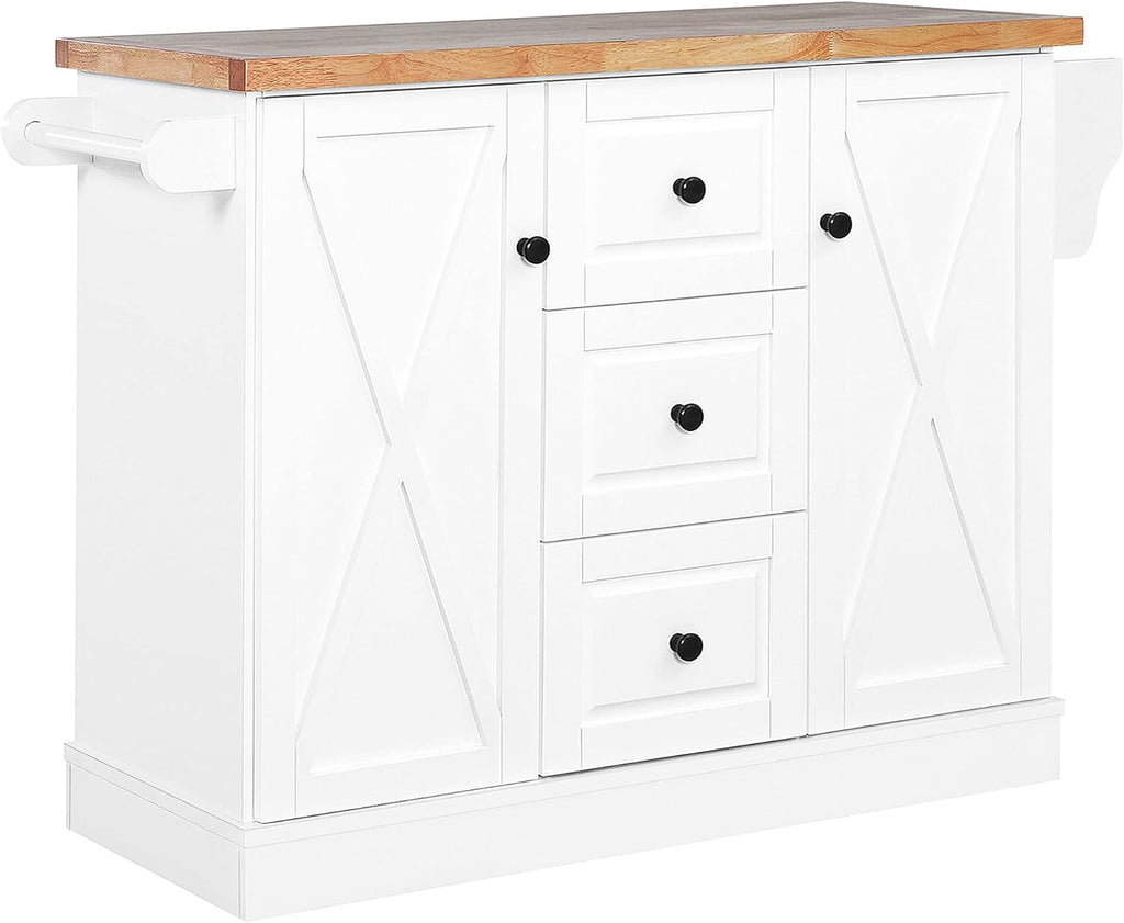 Black Mobile Kitchen Island Utility Cart with Barn Door Style Cabinets and Drawers O76218