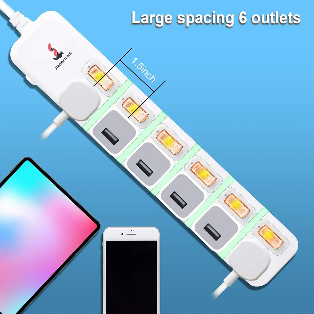 6 Outlets Surge Protector Power Strip with Individual Switch R23730