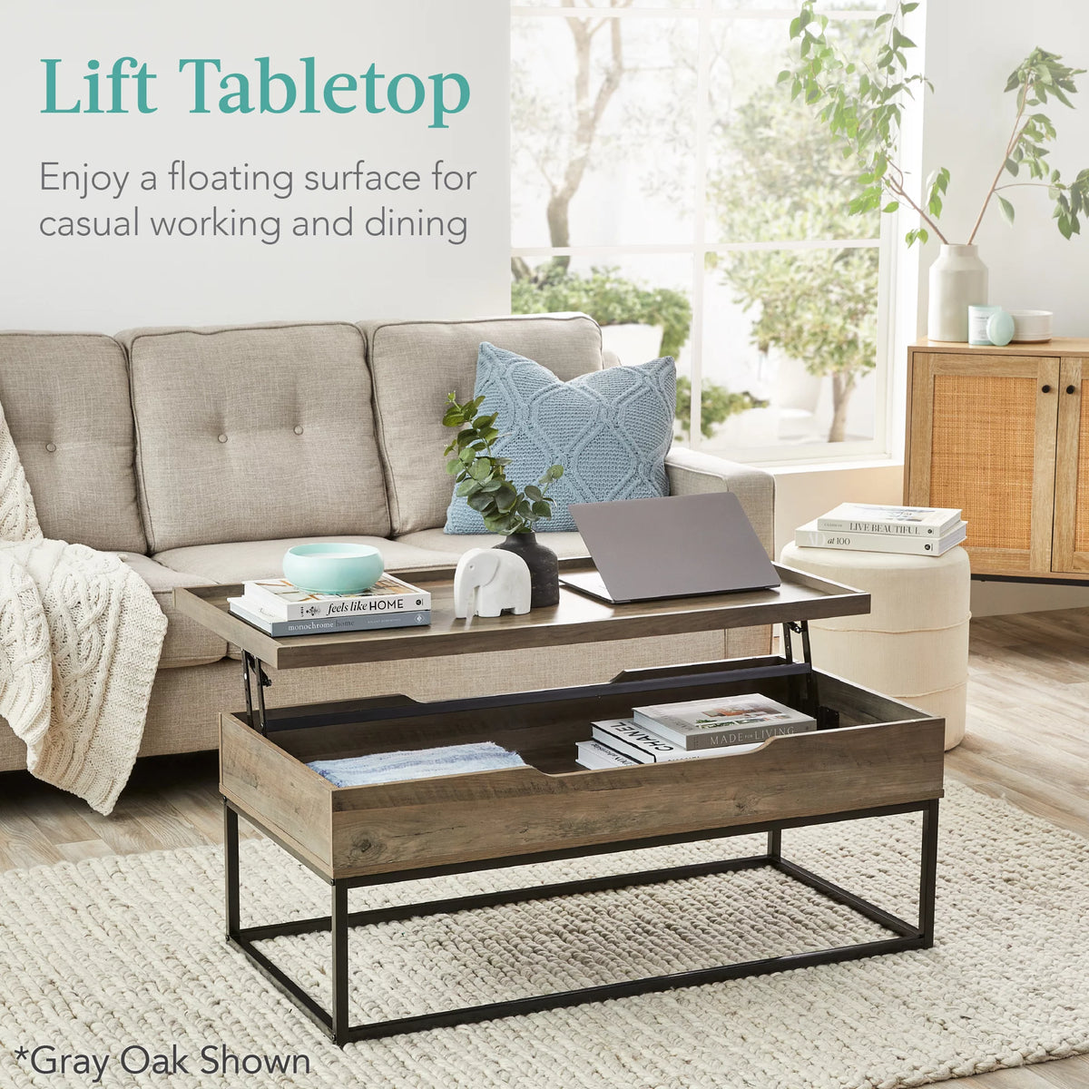 44in Lift Top Coffee Table with Tray Edge Tabletop P496425