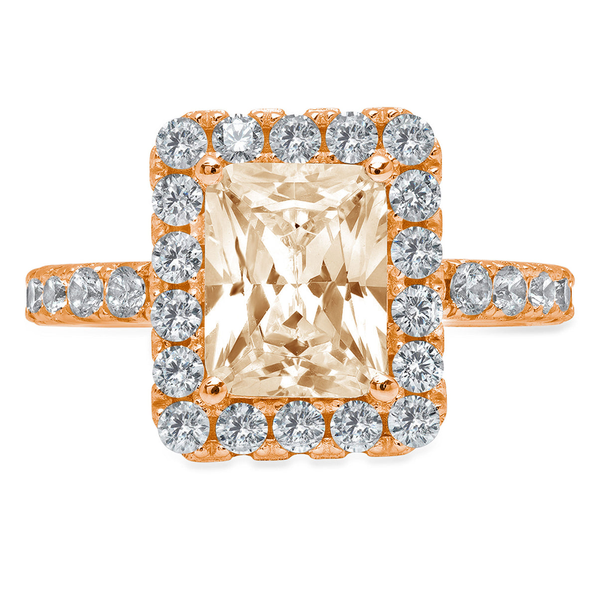 Emerald Cut Brown Morganite Halo Ring F32574