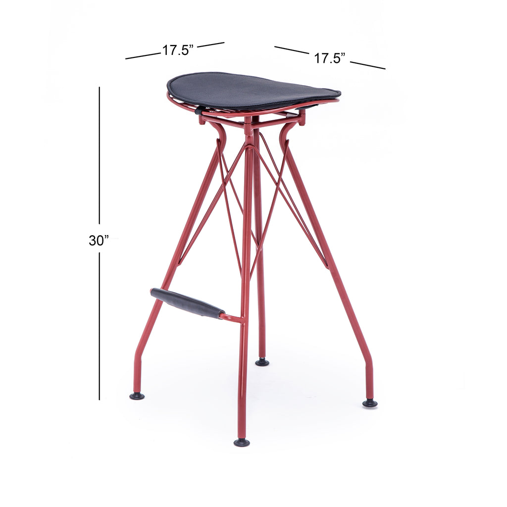 Dark Red 30 Inch Faux Leather Metal Barstool Set of 2 I213