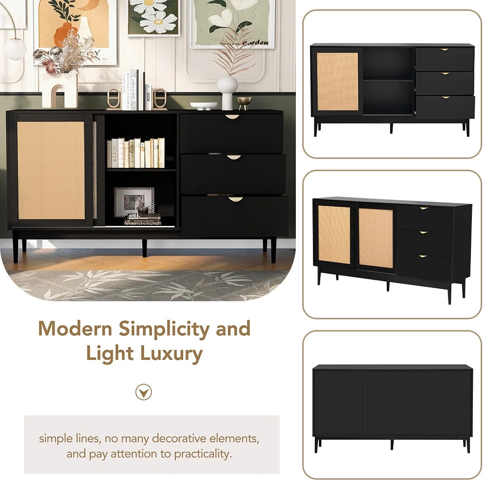 Black 3 Drawer Rattan Accent Cabinet D14014