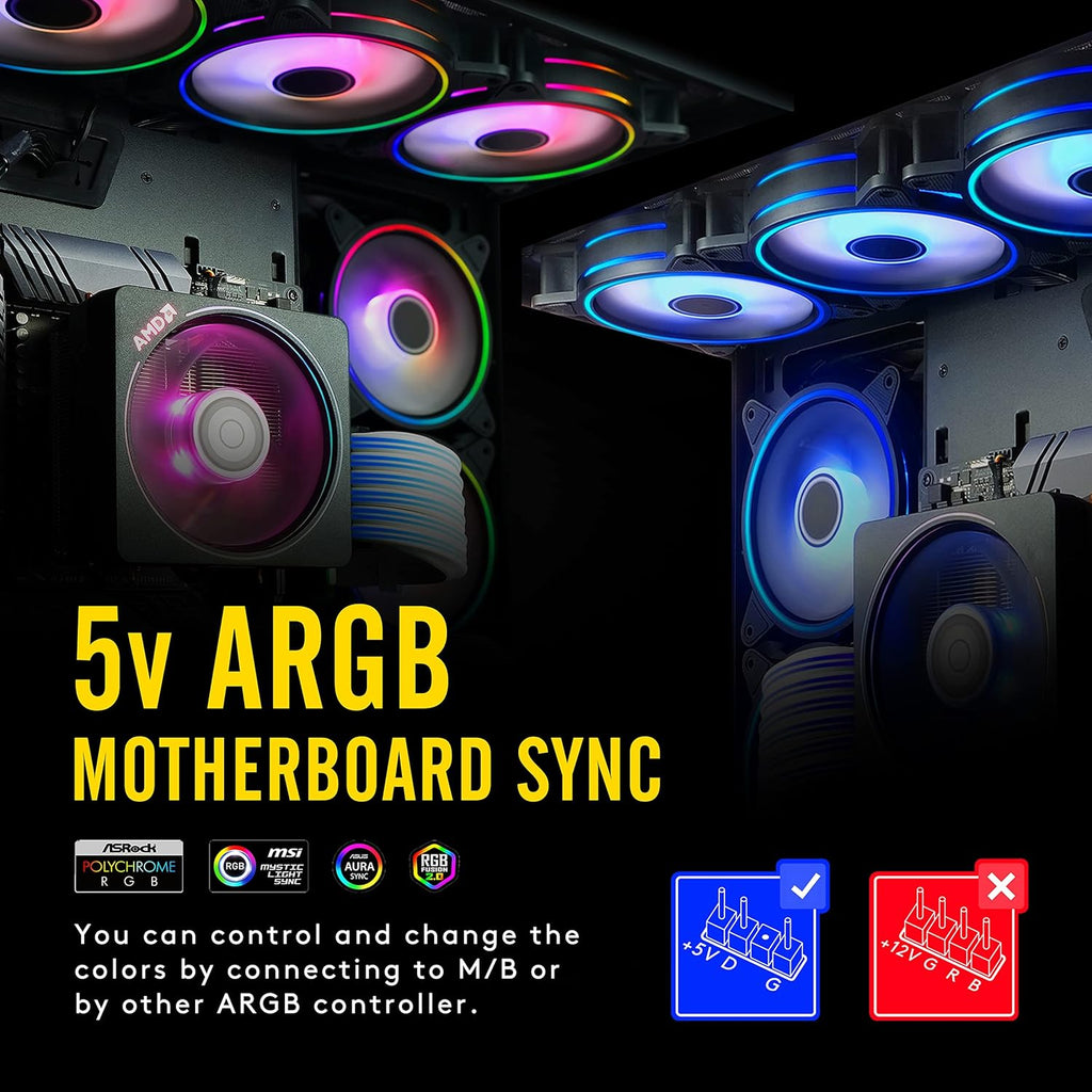 6 Pack 120mm RGB Addressable PC Case Fan with Hub and Remote J990223