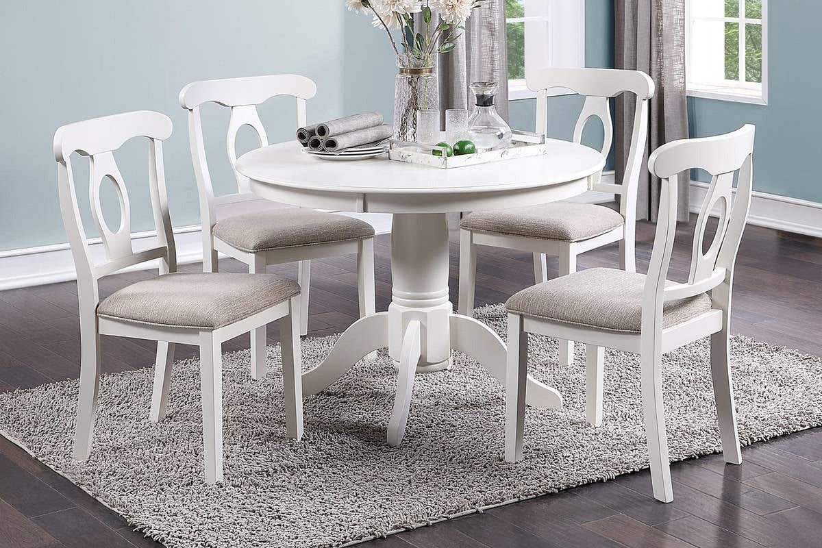 5pc Round Dining Table Set with 4 Cushion Chairs Rubberwood J329