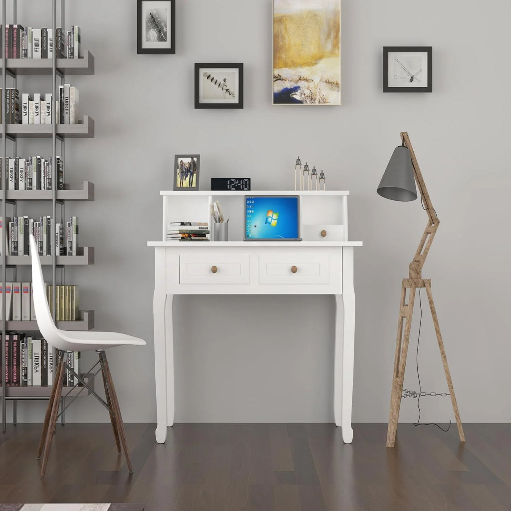 White 32 Inch Writing Desk with Storage Drawers E9557