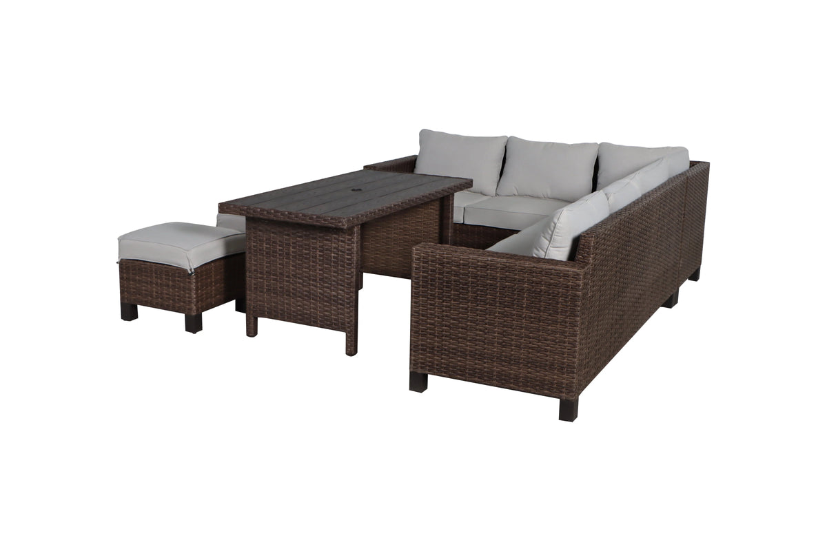 5-Piece Beige Wicker Sectional Dining Set S671