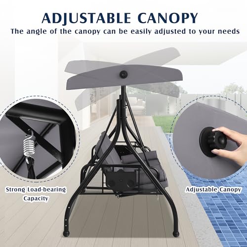 3 Person Outdoor Porch Swing with Canopy and Stand Z250634