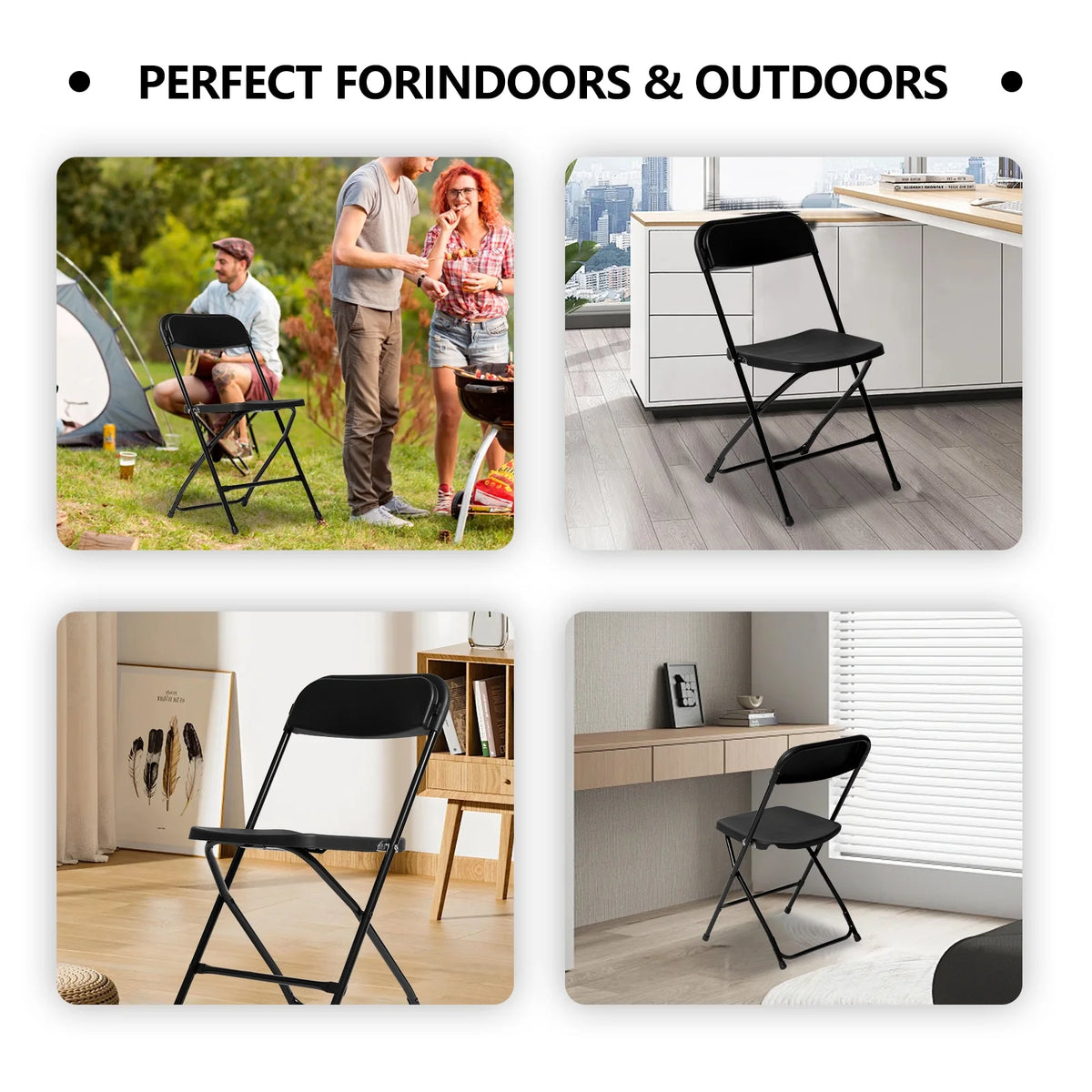 6 Pack White Plastic Folding Chairs 350lb Capacity Stackable R603249