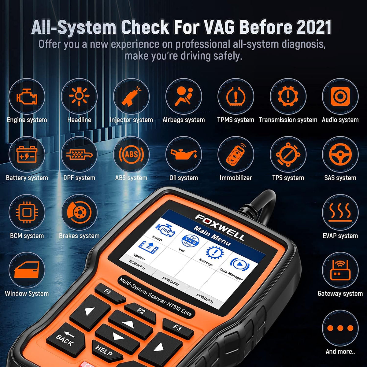 VAG OBD2 Diagnostic Tool Scanner with ABS SAS EPB TPMS Oil Light Reset H21162