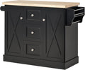 Black Mobile Kitchen Island Utility Cart with Barn Door Style Cabinets and Drawers O76218