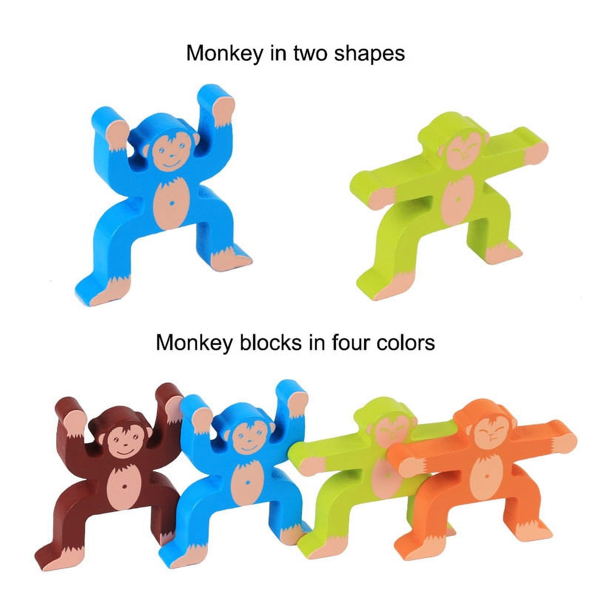 Wooden Stacking Games Monkeys Interlock Toys Set Balancing Blocks Toddler Educational I2801