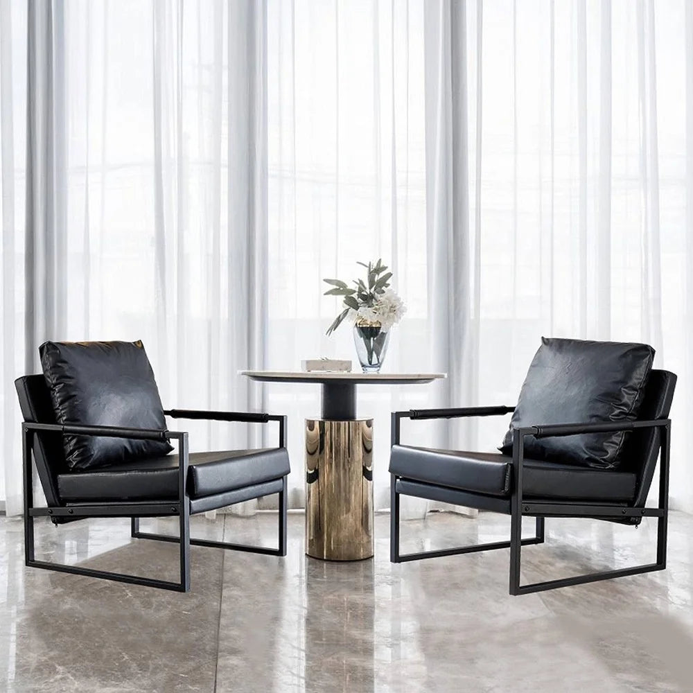 Black PU Leather Accent Chair Set of 2 with Metal Frame Z897