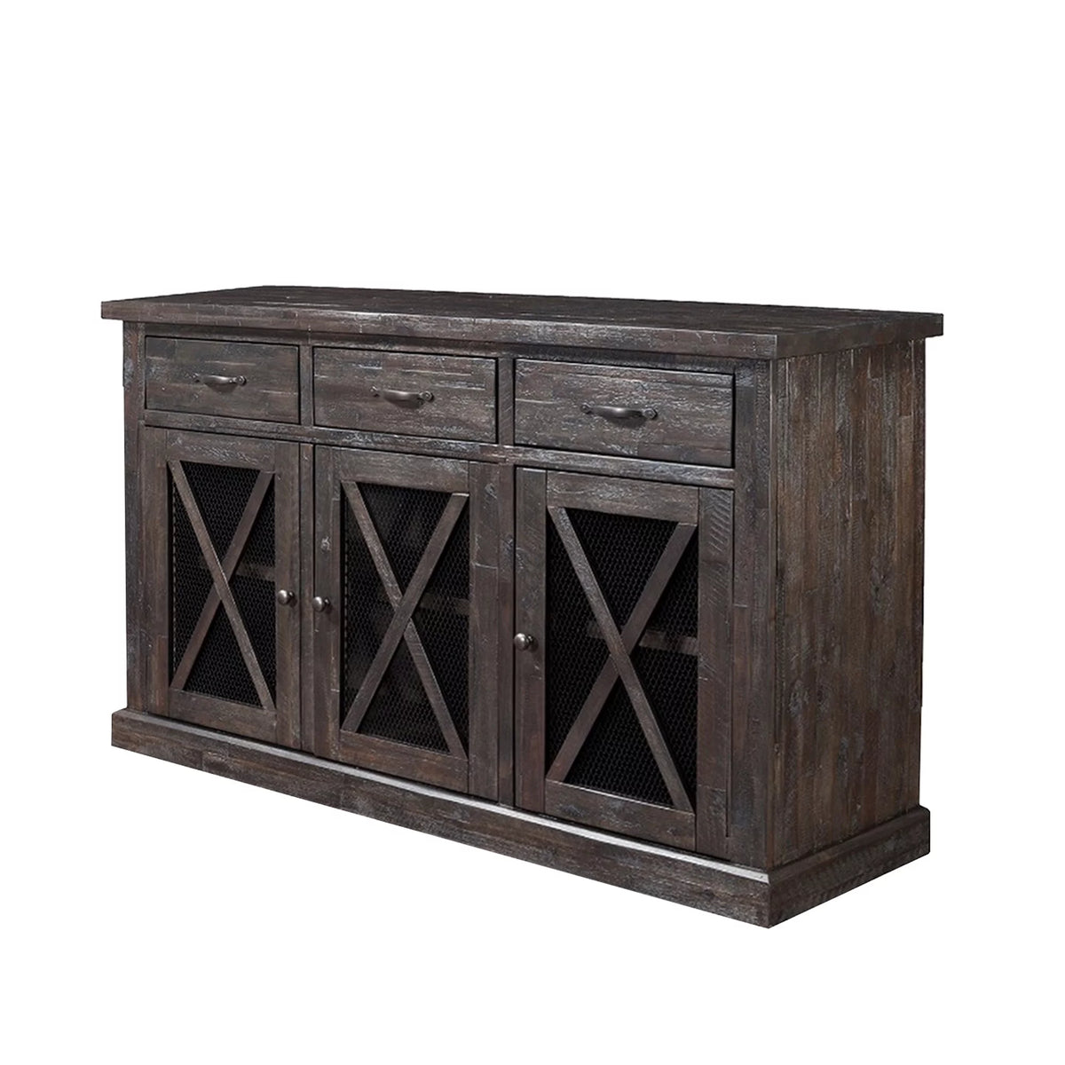 Brown Wooden Sideboard with 3 Drawers and Doors V26228