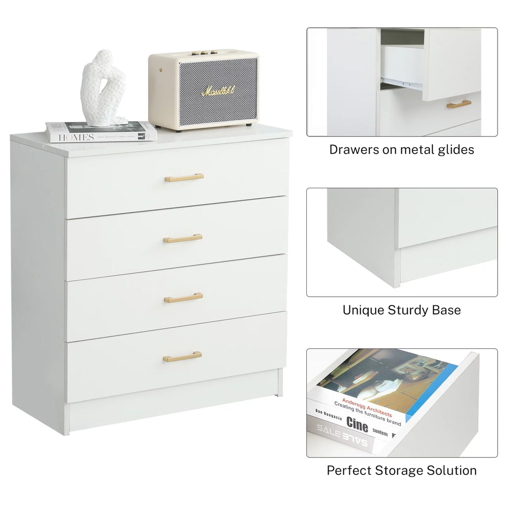 White 4-Drawer Wood Dresser N525