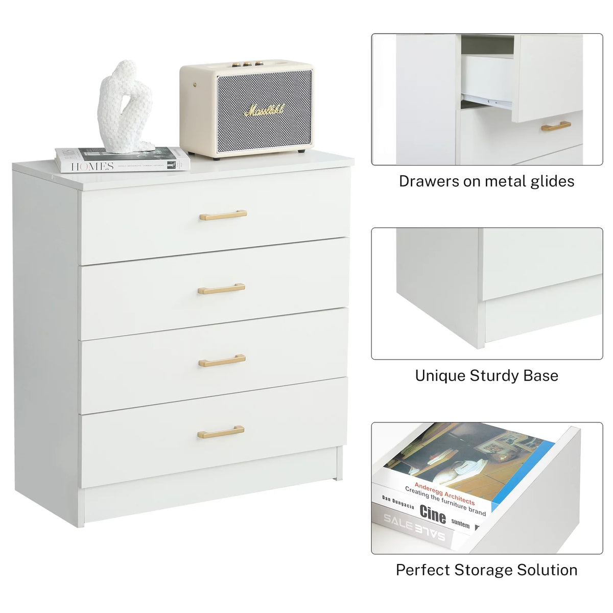 White 4-Drawer Wood Dresser N525
