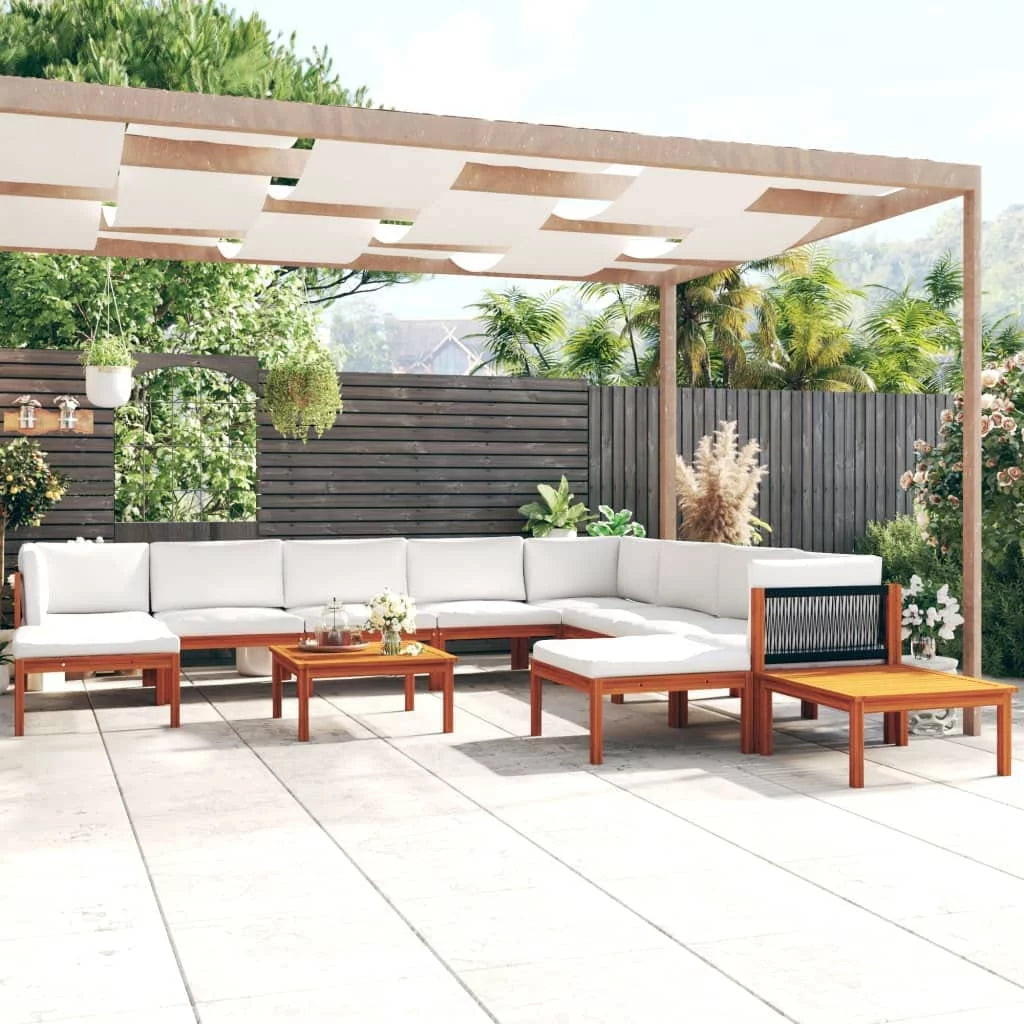 12 Piece Cream Solid Acacia Wood Patio Lounge Set S523845