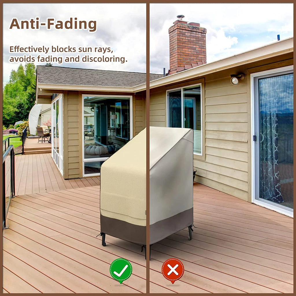 45" Patio Stacked Chair Cover, 600D Oxford Fabric Waterproof with Straps, Large Air Vents, Brown & Khaki S24150