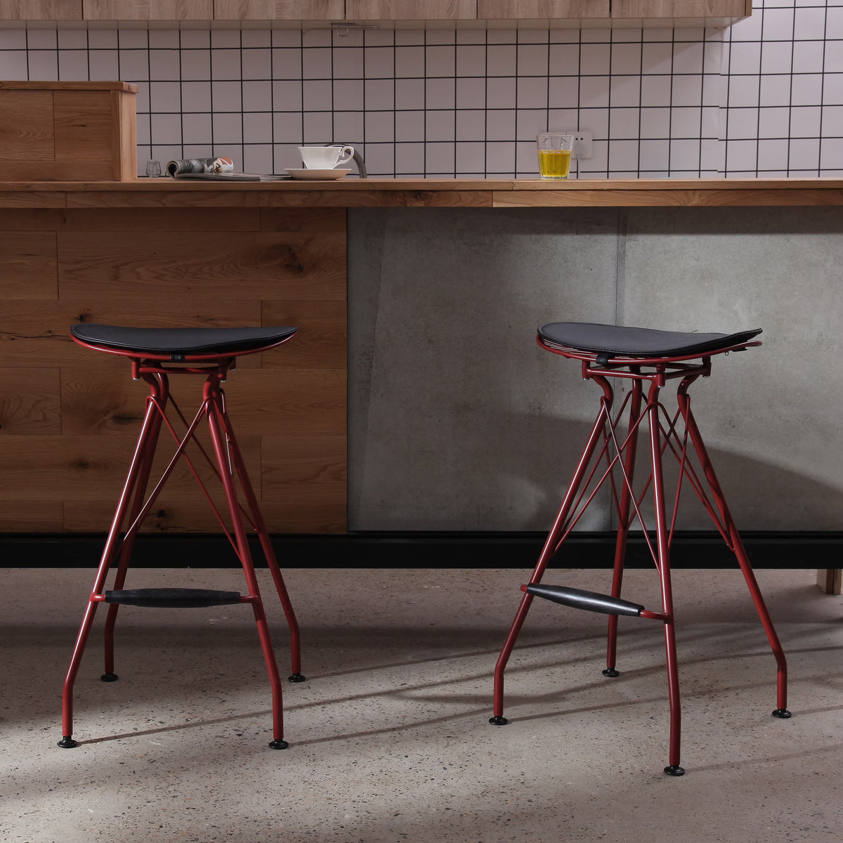 Dark Red 30 Inch Faux Leather Metal Barstool Set of 2 I213