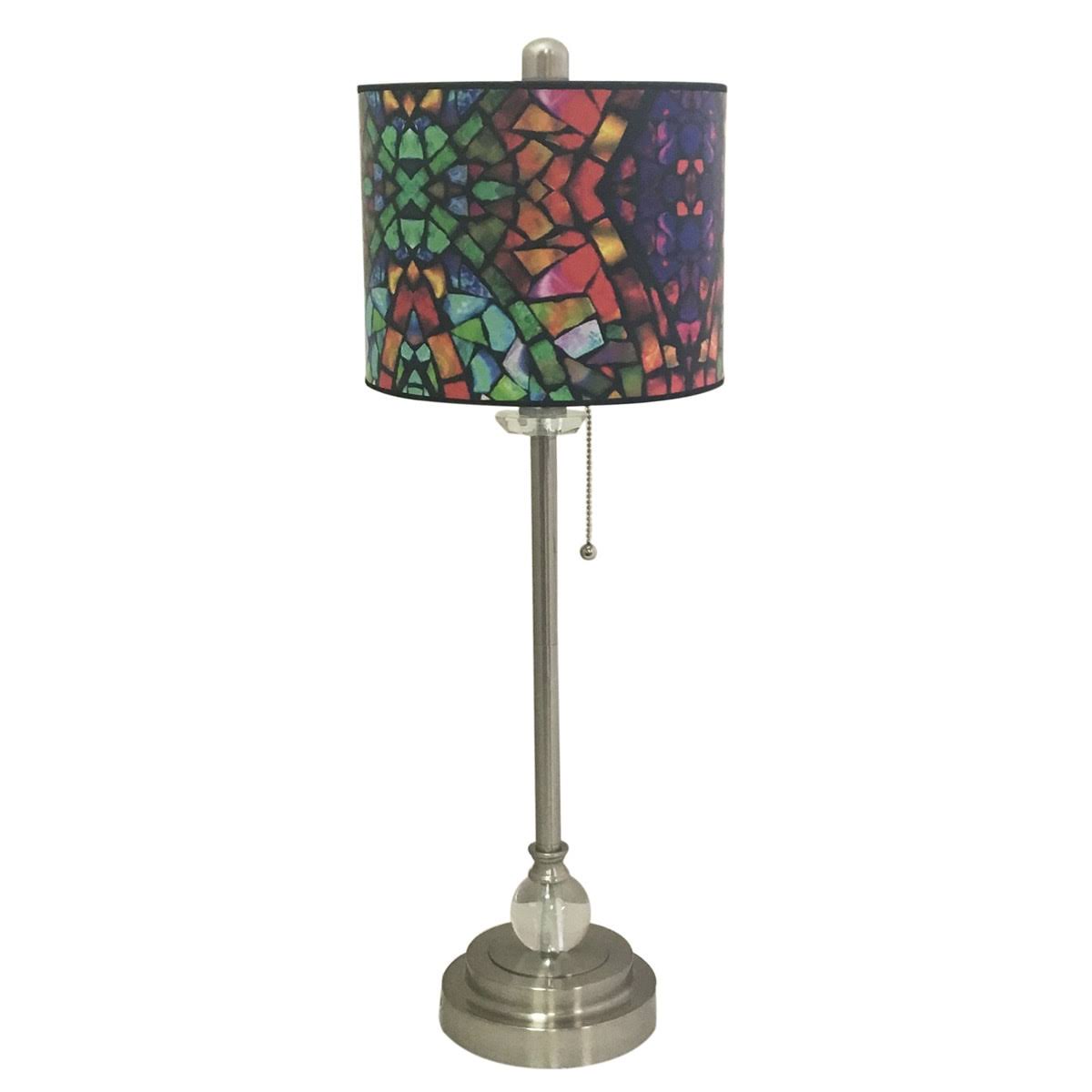 Brushed Nickel Lamp with Mosaic Stained Glass Lamp Shade, 2 Lights U443
