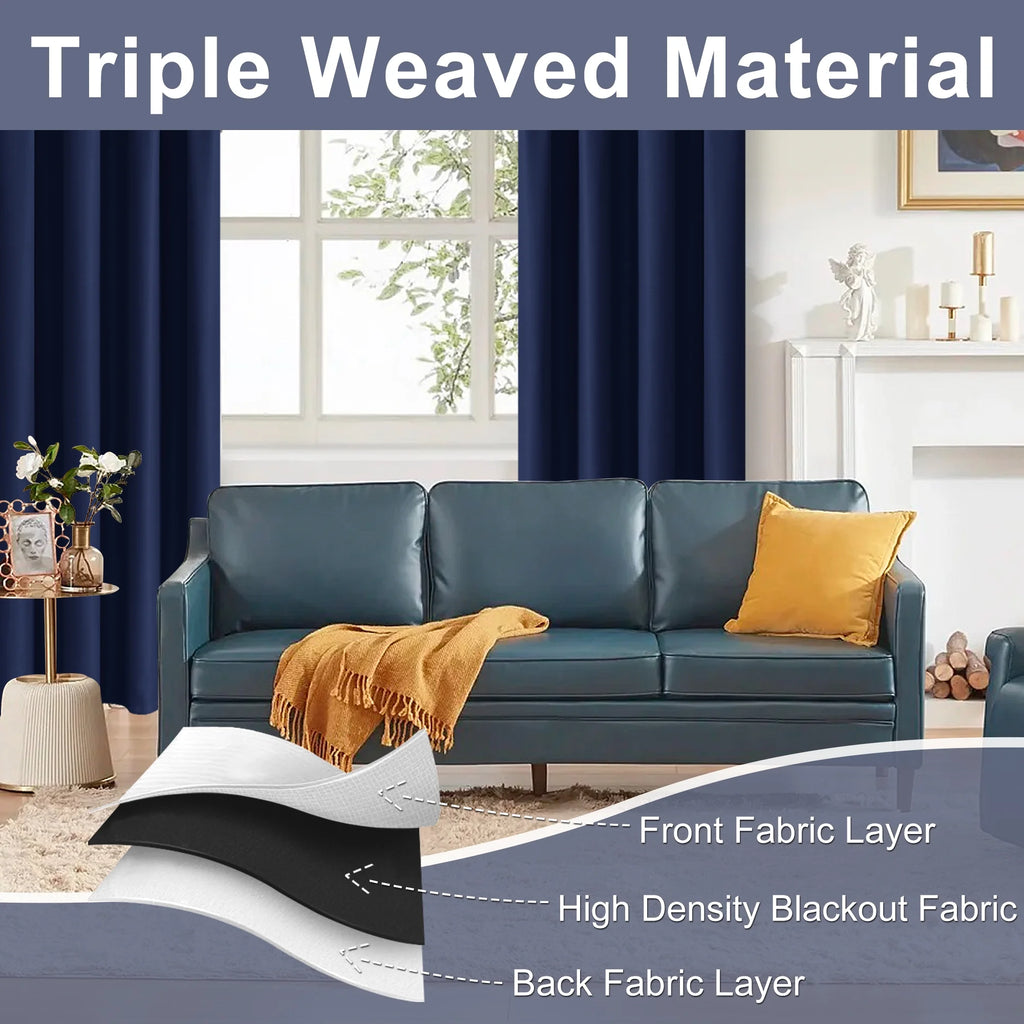 Navy Blue 42 x 63 Inch Blackout Curtains Set of 2 Panels Y5613