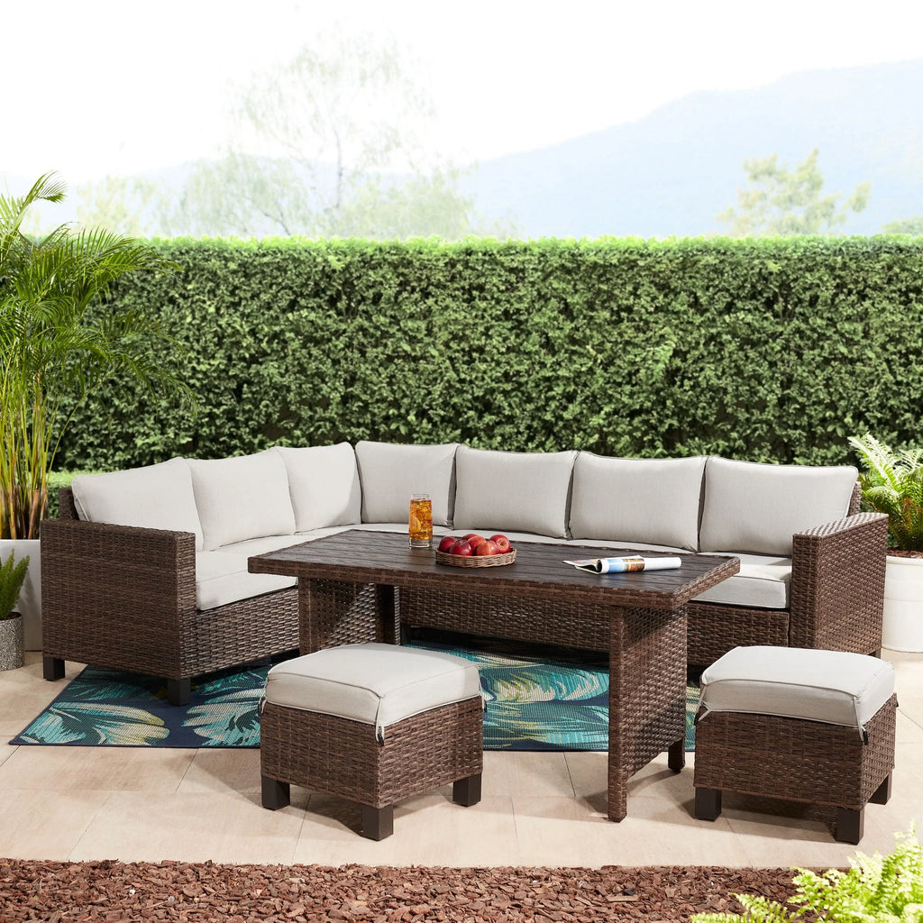 5-Piece Beige Wicker Sectional Dining Set S671