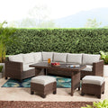 5-Piece Beige Wicker Sectional Dining Set S671
