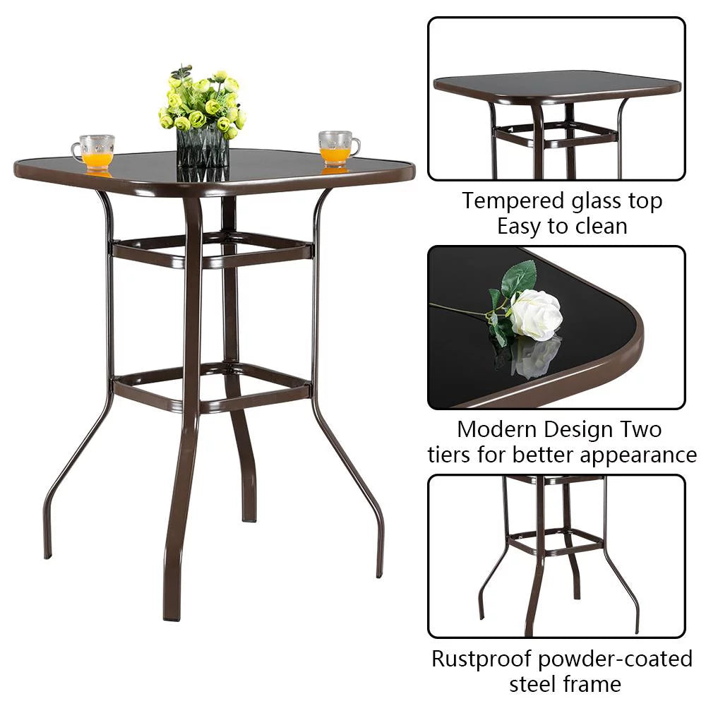 Square Glass 32" x 40" Dining Table Brown Y857
