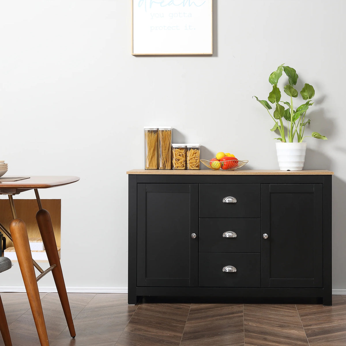 Black Kitchen Sideboard with 3 Drawers P385579