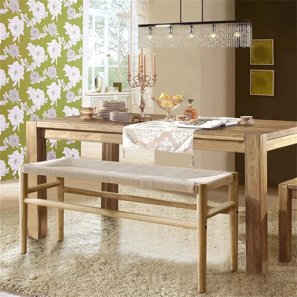 Wood Entryway Bench with Weave Rope Top R120703