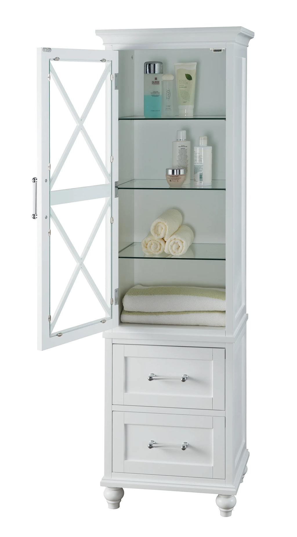 White Wooden Bathroom Cabinet with 2 Drawers D872