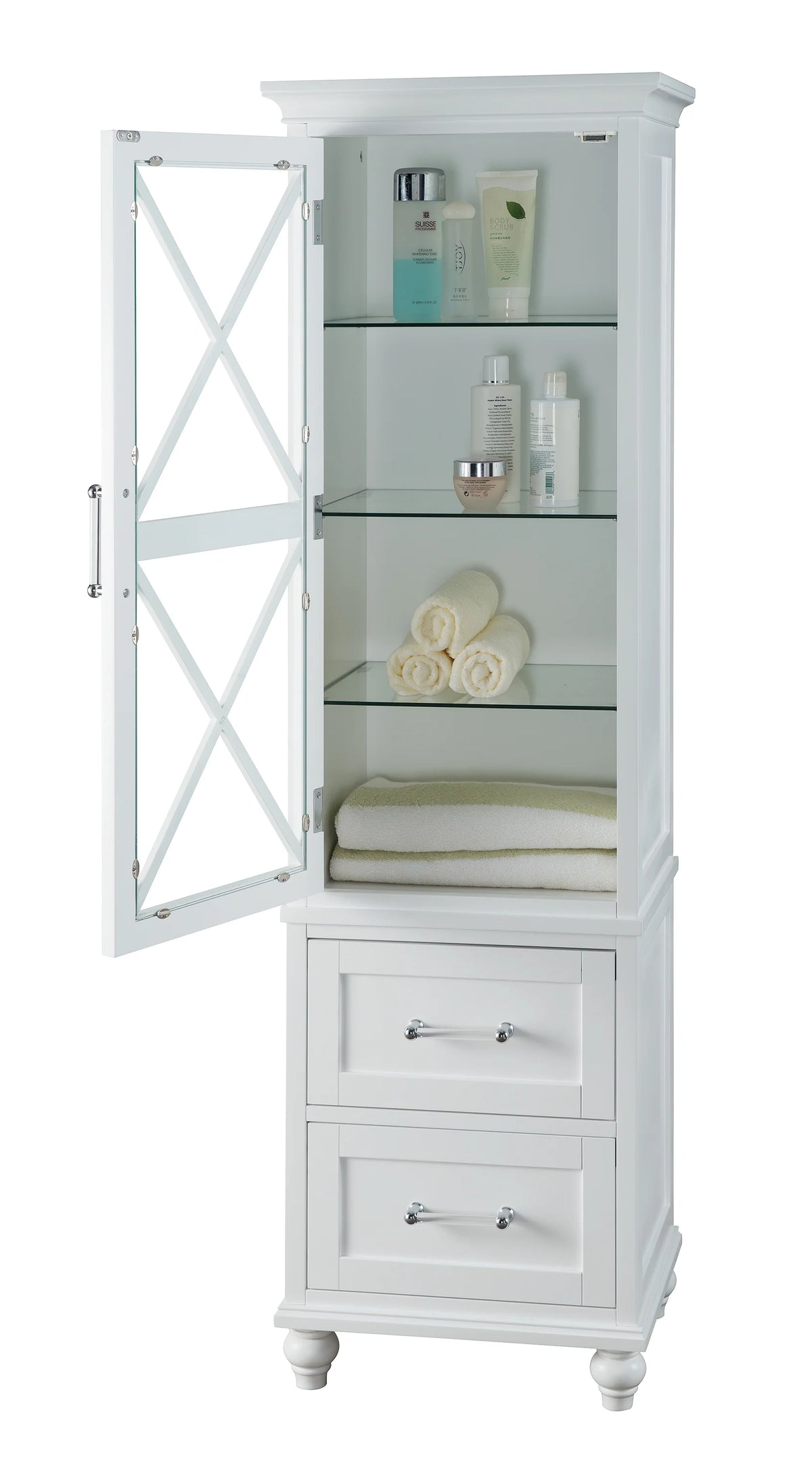 White Wooden Bathroom Cabinet with 2 Drawers D872