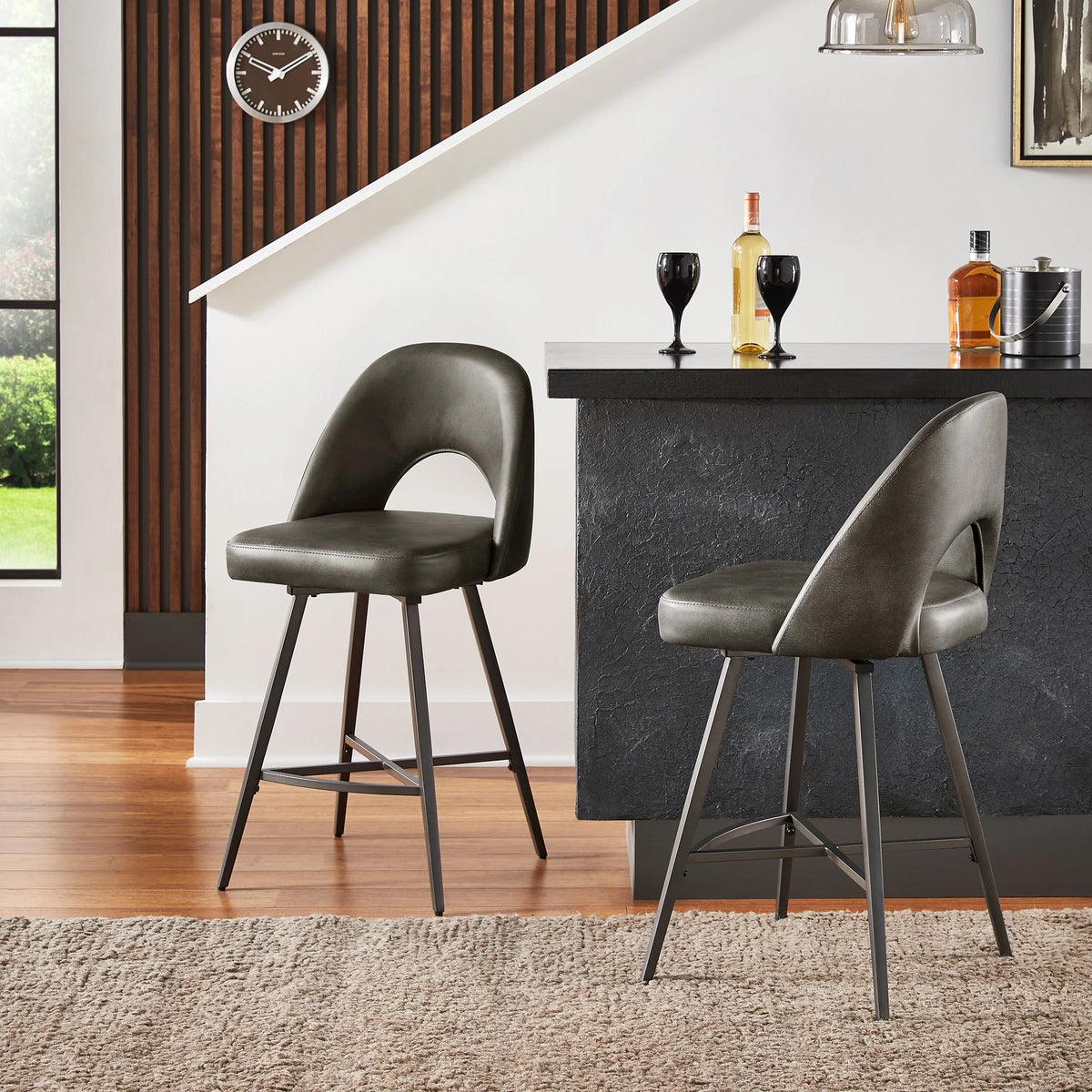 24" Metal Swivel Counter Stools, Set of 2, Dark Grey W2916