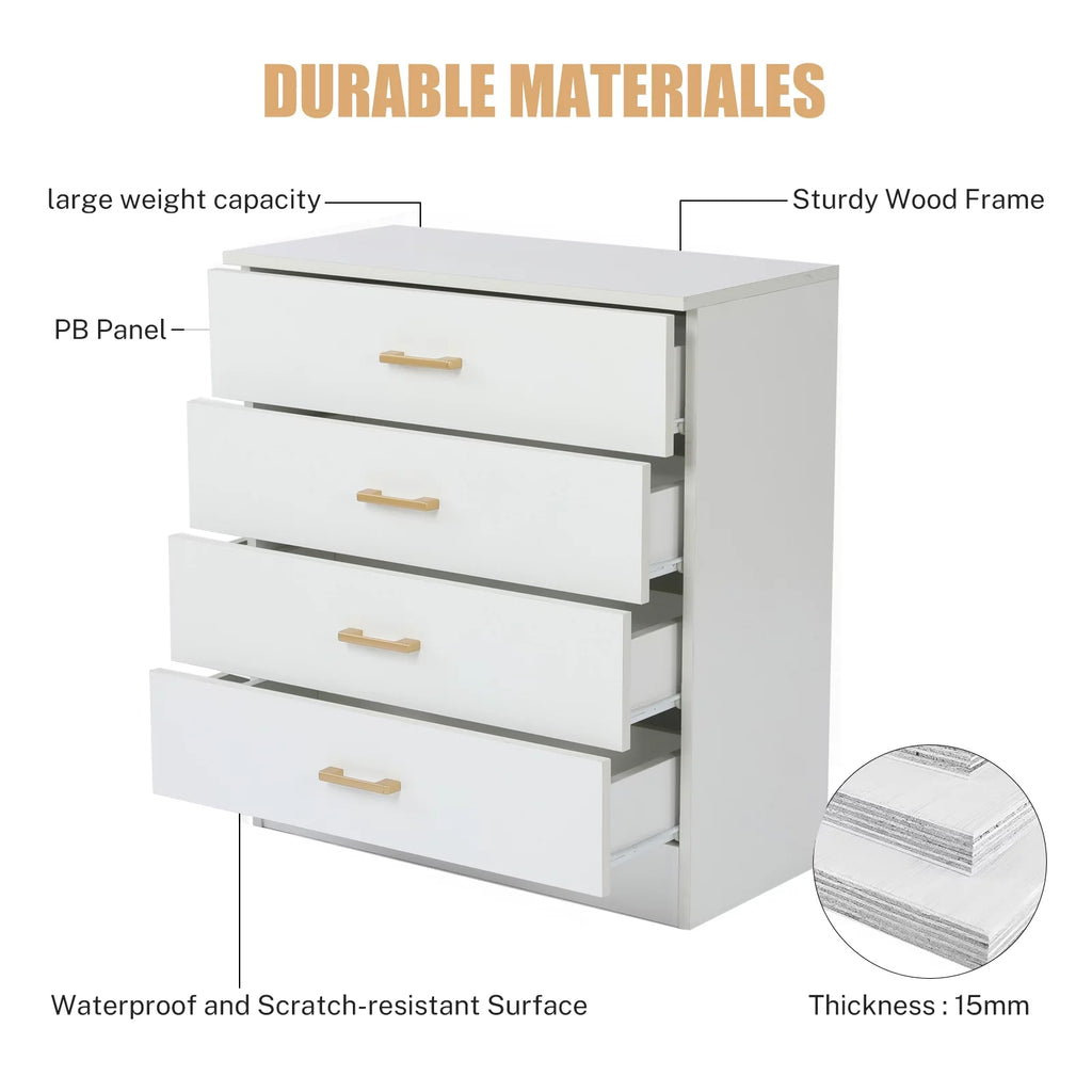 White 4-Drawer Wood Dresser N525