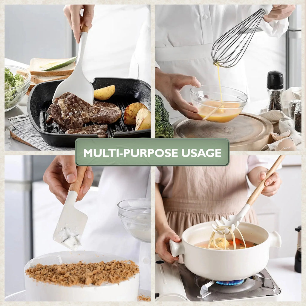 White 11 Pc Silicone Kitchen Utensils Set with Holder X32238