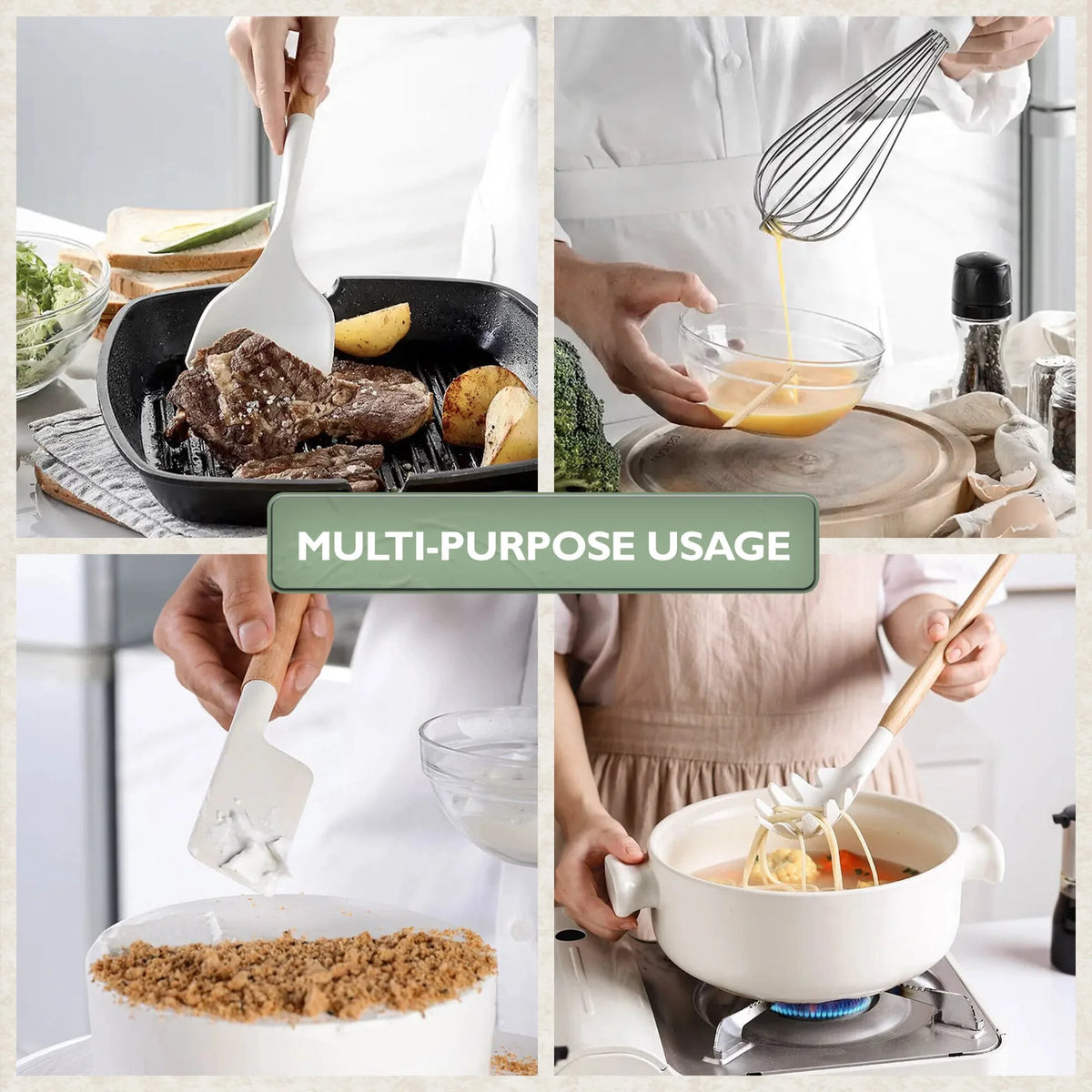 White 11 Pc Silicone Kitchen Utensils Set with Holder X32238