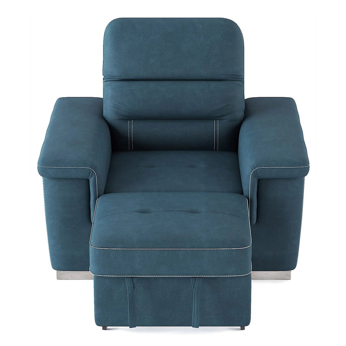 Blue Microfiber Accent Chair with Pull Out Ottoman V2833