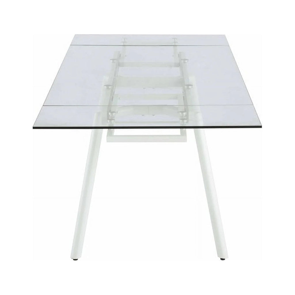 63" Rectangular Steel and Glass Extendable Dining Table in White H856