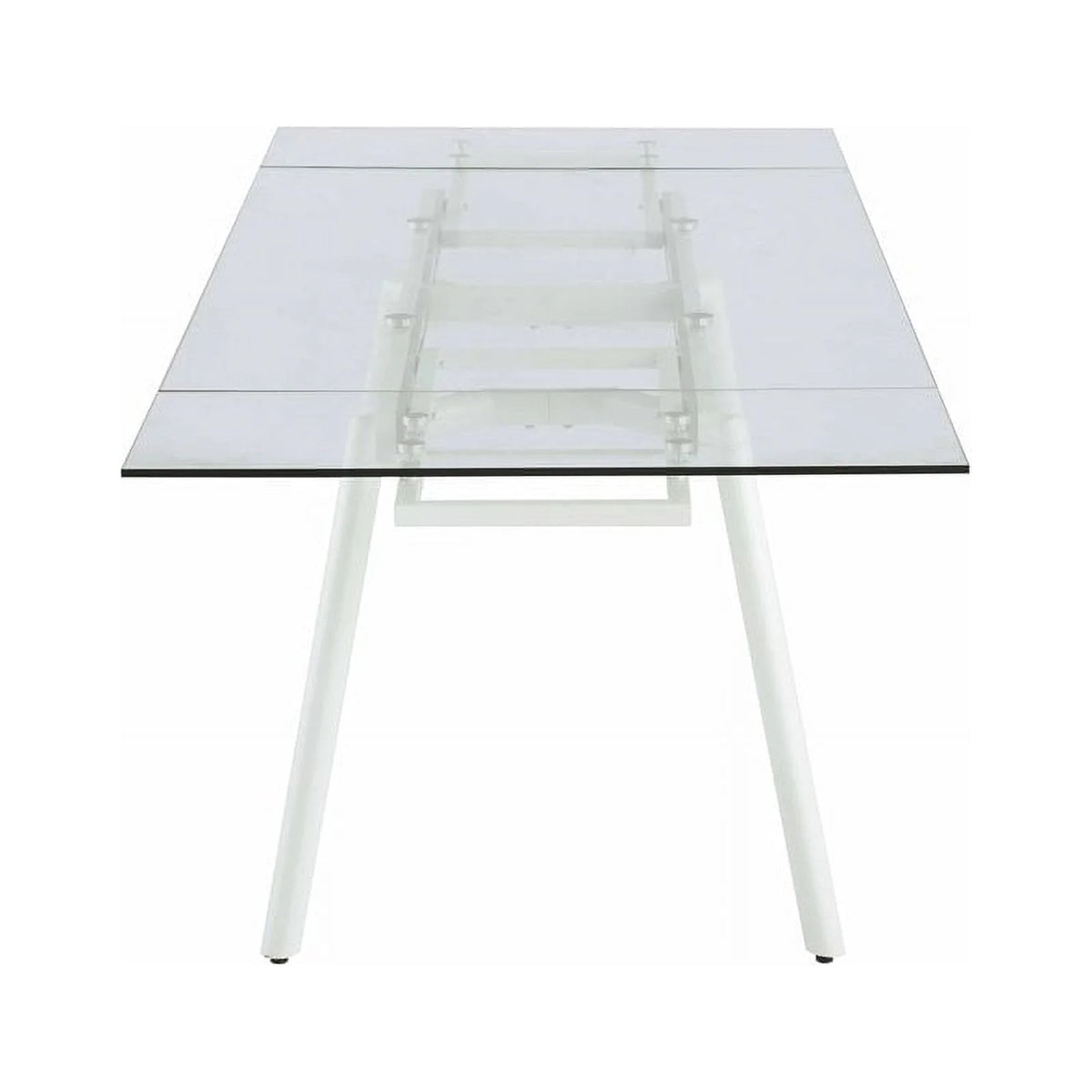 63" Rectangular Steel and Glass Extendable Dining Table in White H856