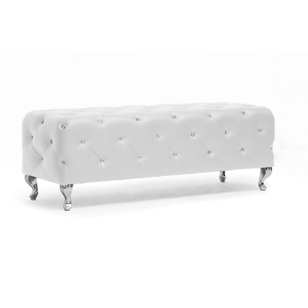 White Leather Tufted Bench V212545