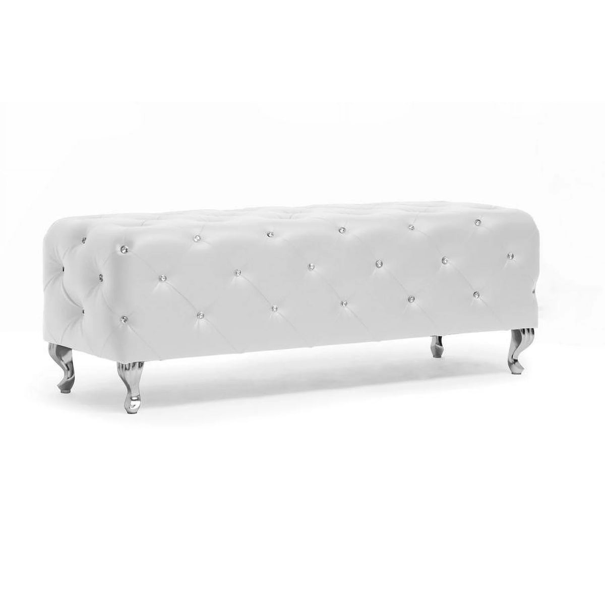White Leather Tufted Bench V212545