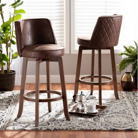 Walnut Brown Swivel Bar Stool, Set of 2 F2805